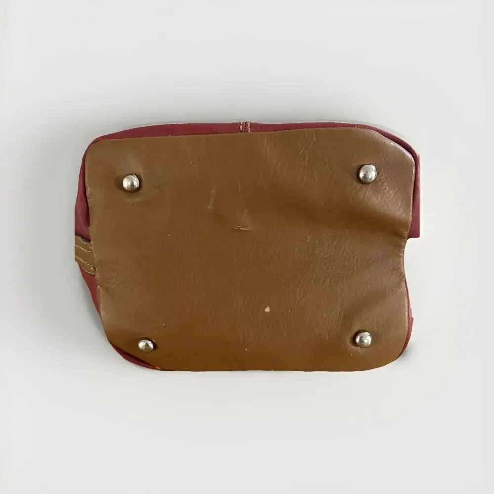 Tignanello Red Leather Hobo Bag Vintage Ruched Shoulder Purse Handbag Brown Trim
